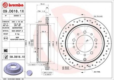 Тормозной диск задний BREMBO 09.D618.1X