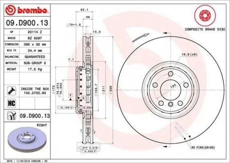 TARCZA HAMULC. BMW X5 G05,F95 18- PP BREMBO 09.D900.13