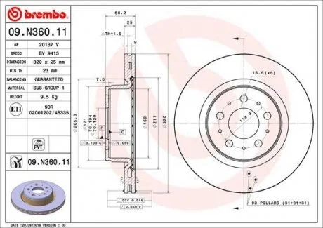 TARCZA HAMULC. TESLA MODEL 3 17- PRZ?D BREMBO 09.N360.11