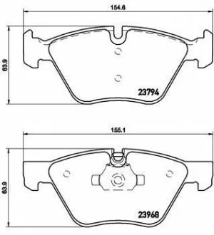 Колодки гальмівні дискові передні, BMW 1 (E81), 3 (E90), 5 (E60), X1 (E84) 2.0-3.0D 03-16 BREMBO P 06 036