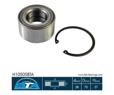 Підшипник маточини перед. HYUNDAI LANTRA 96-, ACCENT 1.3I,1.5I 99.08- 38X70X38 BTA H10505BTA
