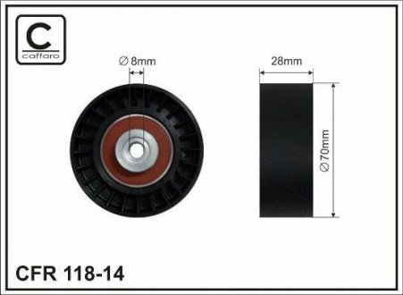 Ролик проміжний поліклінового ременя Skoda Felecia 1.9D 95-02 / VW Polo 1.7SDI-1.9SDI 97-01 70x8x28 CAFFARO 118-14 (фото 1)