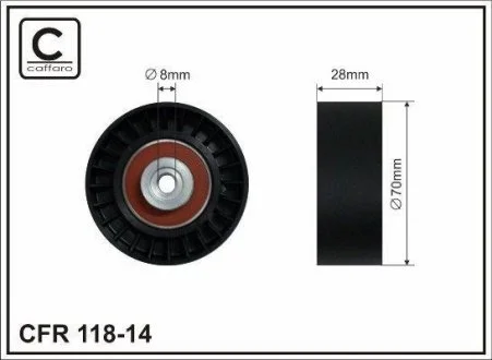 Ролик промежуточный поликлинового ремня Skoda Felecia 1.9D 95-02 / VW Polo 1.7SDI-1.9SDI 97-01 70x8x28 CAFFARO 118-14 (фото 1)