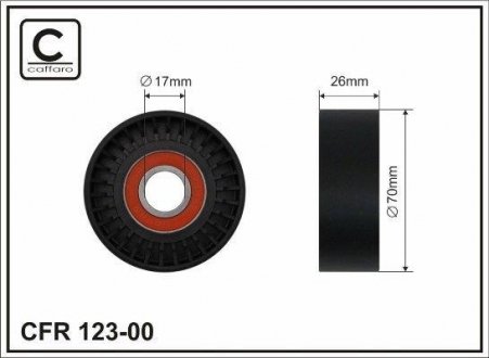 Ролик промежуточный поликлинового ремня Chery Amulet A11/A15 70x17x26 CAFFARO 123-00