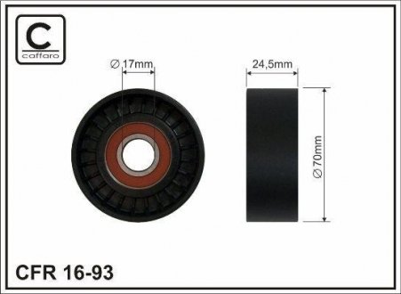 Ролик натяжной механизма поликлинового ремня BMW 3 (E36), 5 (E39), 7 (E38) 1.7D/2.5D 01.95-05.04 Land Rover Freelander Rover 75 2.0D 02.99-10.06 70x17x24,5 CAFFARO 16-93 (фото 1)