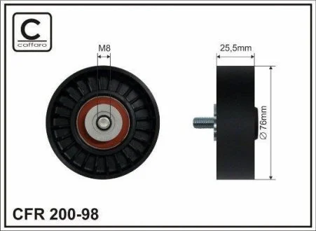 Ролик натяжний механізму поліклінового ременя BMW (E32, E38), (E31) 5.0 87-01 76x8x26 CAFFARO 200-98