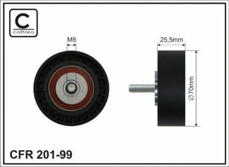 Ролик натяжной механизма поликлинового ремня Mercedes E-class 124, S-class W126, W140 2.6-3.0 85-01 70x8x25,5 CAFFARO 201-99