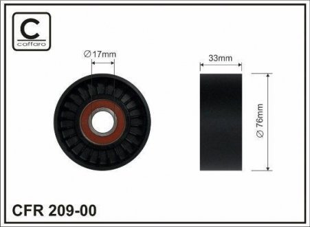 Ролик проміжний поліклінового ременя Kia Sorento 2.5CRDI 02.05- 76x17x33 CAFFARO 209-00 (фото 1)