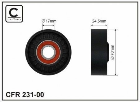Ролик натяжной механизма поликлинового ремня BMW E46, E39 2.0-3.0 70x17x24,5 CAFFARO 231-00 (фото 1)