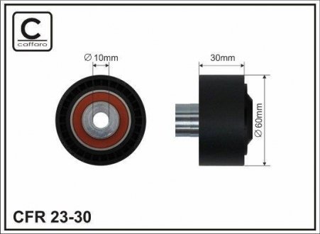 Ролик натяжний механізму поліклінового ременя PSA/Ford 1.4 HDi/TDCi 1.6HDi 01- 60x10x30 CAFFARO 23-30 (фото 1)