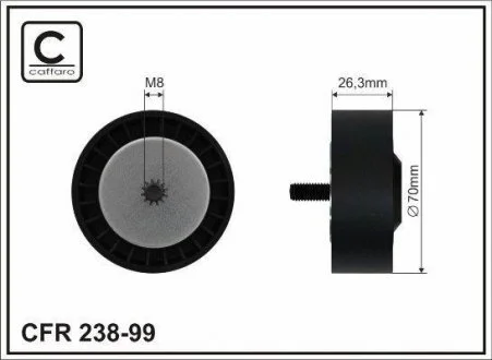Ролик натяжной механизма поликлинового ремня BMW E81, 3 E90 2.0d/3.0d 09.04- 70x8x26,3 CAFFARO 238-99