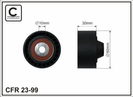 Ролик натяжной механизма поликлинового ремня Citroen Xsara Picasso 1.6 99-/Peugeot Partner 1.6 08- 60x10x30 CAFFARO 23-99