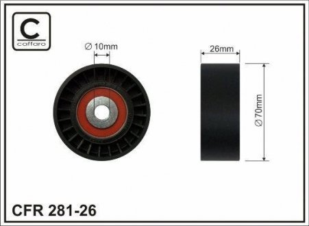 Ролик промежуточный поликлинового ремня Ford Mondeo IV, S-MAX, GALAXY 2.2 TDCi 03.08- 70x10x26 CAFFARO 281-26 (фото 1)