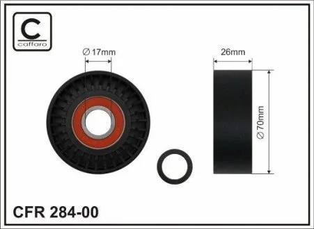 Ролик натяжной механизма поликлинового ремня BMW 1 (E81,E87), 3 (E46, E90/E91/E92/E93), 5 (E60) X3 (E83) Z4 (E85) 1.6i/1.8i/2.0i 02.02- 70x17x26 CAFFARO 284-00