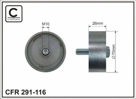 Ролик натяжной механизма поликлинового ремня Hyundai ix35, Sonata, KIA Carens III, Magentis 2.0/2.4 01.05- 70x10x29 CAFFARO 291-116