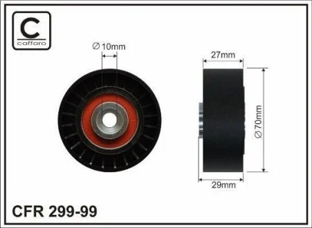 Ролик натяжной механизма поликлинового ремня PSA 206 2,0HDi, 4007 2,2HDi 70x10x27 CAFFARO 299-99