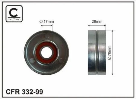 Ролик натяжной механизма поликлинового ремня Hyundai i30, NF, Santa FE, KIA Cee\'d, Sportage 2.0-2.2 70x17x28 CAFFARO 332-99