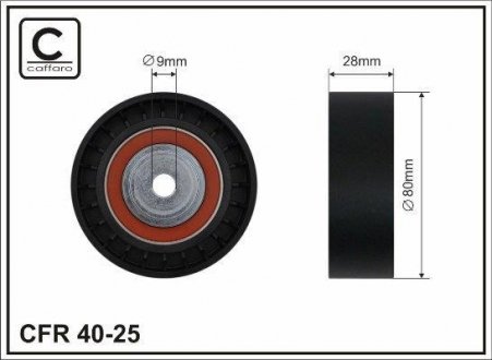 Ролик промежуточный поликлинового ремня BMW 5, 7, 8 сер (E34, E39, E32, E38, E31) 3.0-4.0 92-04 80x9x28 CAFFARO 40-25 (фото 1)