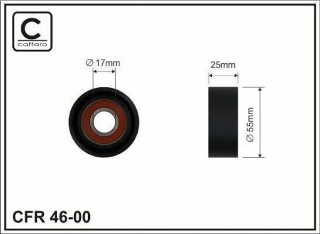 Ролик натяжной механизма поликлинового ремня Peugeot 206 1.4HDi, 407 1.6 Hdi 55x17x25 CAFFARO 46-00