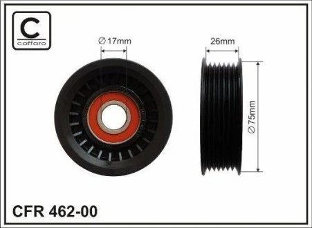 Ролик промежуточный поликлинового ремня Hyundai Accord, Civic, CR-V 1.8-2.0 05- 75x17x26 CAFFARO 462-00