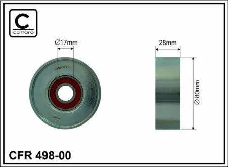 Ролик натяжной механизма поликлинового ремня Mitsubishi Airtek, Galant, Grandis 2.0-2.4 03-11 80x17x28,5 CAFFARO 498-00