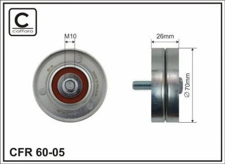 Ролик проміжний поліклінового ременя Jeep Cherokee, Dodge Caravan, Chrysler Voyadger 2.5-2.8 CRD 70x10x26 CAFFARO 60-05