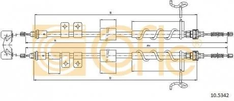 Трос ручного тормоза зад. Ford Transit Connect 200/220 DS1,8TDdi-1,8TDCi –1,8 (small mod)(без ABS) 2007- 1792/1582x2 COFLE 10.5342