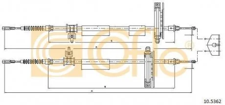 Трос ручного тормоза зад. Ford Focus/C-max 3/03-04 (дисковый тормоз) 1770/1590x2 COFLE 10.5362