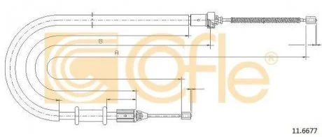 Трос ручного тормоза зад. Kangoo 800kg 97-08 Л. (1432/1057) COFLE 11.6677