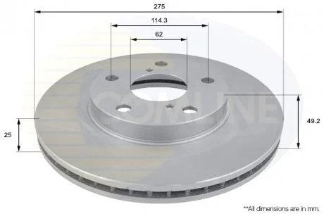 - Диск гальмівний вентильований з покриттям Toyota RAV4 00->05 Comline ADC01100V