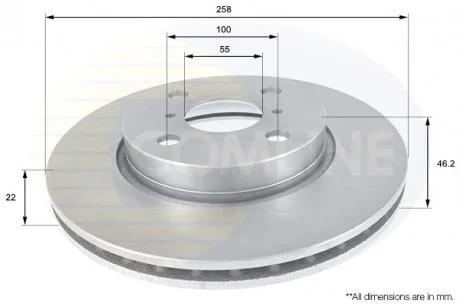 - Диск гальмівний вентильований з покриттям Daihatsu Charade 11->, Toyota Yaris/Vitz 05-> Comline ADC01133V