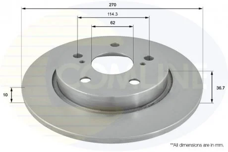 - Диск гальмівний з покриттям Toyota Auris 06->, Corolla 04->, VW Passat 05->07 Comline ADC01146