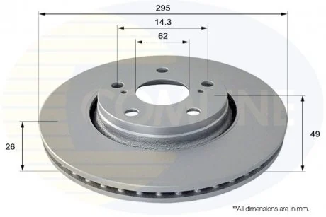 - Диск гальмівний вентильований з покриттям Toyota Auris 07->, Avensis 08->, Verso 09-> Comline ADC01150V