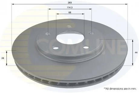 - Диск гальмівний вентильований з покриттям Nissan Leaf 10->, NV200 14-> Comline ADC0296V