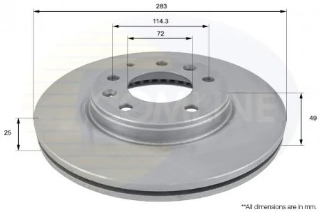 - Диск гальмівний вентильований з покриттям Mazda 6 02->07 Comline ADC0445V