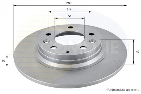 - Диск гальмівний з покриттям Mazda 323 01->04, 626 98->02, 6 02->, Mx-5 05->, Premacy 99->05 Comline ADC0450