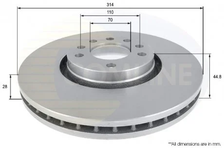 - Диск гальмівний вентильований Cadillac BLS 08->, Opel Signum 03->, Vectra 02->, Saab 9-3 02->15, Vauxhall Signum 03->08, Vectra 02->08 Comline ADC1135V