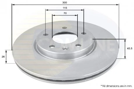 - Диск гальмівний вентильований з покриттям Chevrolet Cruze 09->, Orlando 11->, Volt 11->, Opel Ampera 11->, Astra 09->, Zafira 11->, Vauxhall Ampera 12->, Astra 09->, Cascada 13->, Zafira 11-> Comline ADC1153V