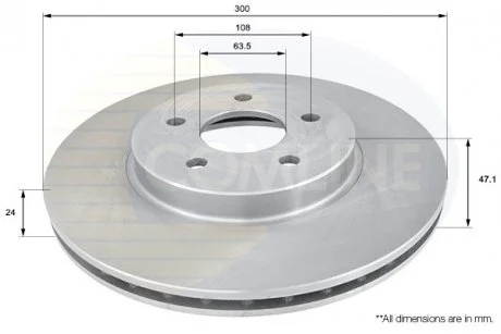 - Диск гальмівний вентильований з покриттям Ford Mondeo 00->07, Jaguar X-Type 01->09 Comline ADC1215V