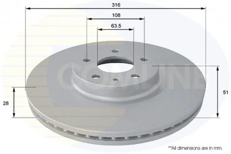 - Диск гальмівний вентильований з покриттям Ford Mondeo 14-> Comline ADC1273V