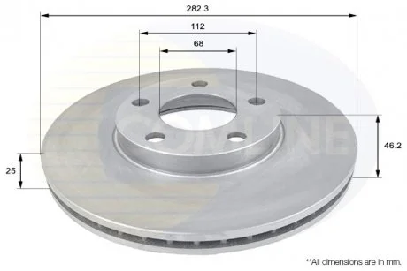 - Диск гальмівний вентильований з покриттям VW Passat 96->05 Comline ADC1425V