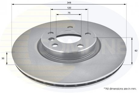 - Диск гальмівний вентильований з покриттям BMW X5 07->, X6 08-> Comline ADC1755V