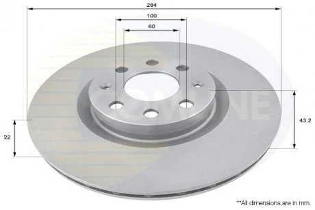 - Диск гальмівний вентильований з покриттям Fiat Grand Punto 05->, Punto 09->, Opel Adam 14->, Corsa 06->, Vauxhall Adam 14->, Corsa 06->, Corsavan 06-> Comline ADC1819V