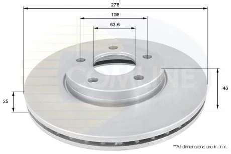 - Диск гальмівний вентильований з покриттям Ford C-Max 07->, Grand C-Max 10->, Focus 03->, Volvo C30 06->12, C70 06->13, S40 04->12, V40 12->, V50 04->12 Comline ADC1912V