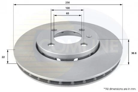 - Диск гальмівний вентильований з покриттям Seat Mii 11->, Skoda Citigo 11->, VW Up 11->, Load 14-> Comline ADC2600V
