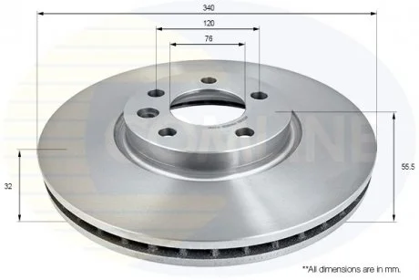- Диск гальмівний вентильований з покриттям VW Multivan 03->, Transporter 09-> Comline ADC2610V
