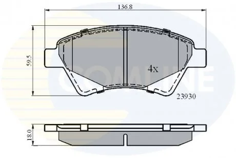 - Гальмівні колодки до дисків Renault Grand Scenic 04->05, Kangoo 01->, Megane 02->, Scenic 03->05 Comline CBP01160