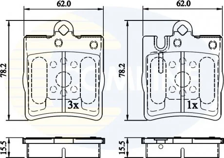 - Гальмівні колодки до дисків Mercedes-Benz C-Class 00->08, CLC 08->11, CLK 97->10, E-Class 95->03, SLK 04->11 Comline CBP0915