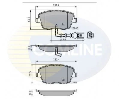 - Гальмівні колодки до дисків Seat Cordoba 99->09, Ibiza 03->04, Skoda Fabia 00->, Roomster 06->, VW Polo 02-> Comline CBP11147 (фото 1)
