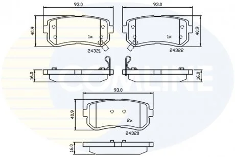 - Гальмівні колодки до дисків Hyundai Accent 05->10, i30 07->, Kia Cee\'d 06->, Rio 05->, ProCee\'d 08->, Pride 05->, Rio 05->, Sportage 05-> Comline CBP32016